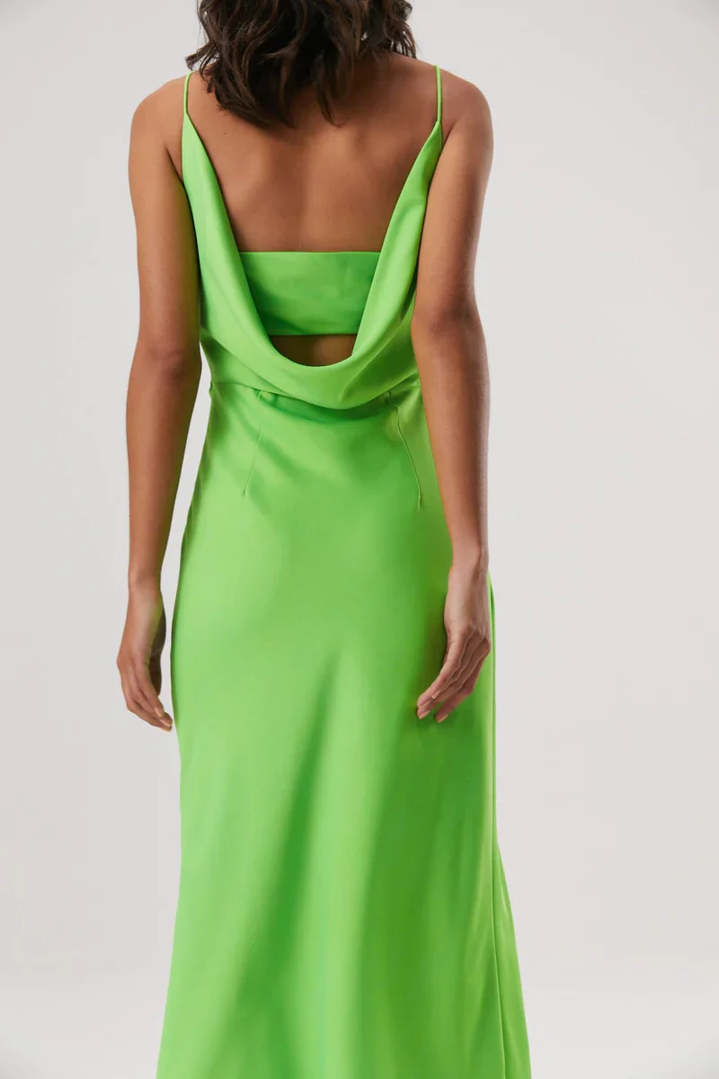 MISHA - ALDEN SATIN MIDI DRESS (Lime Green) - Image 2