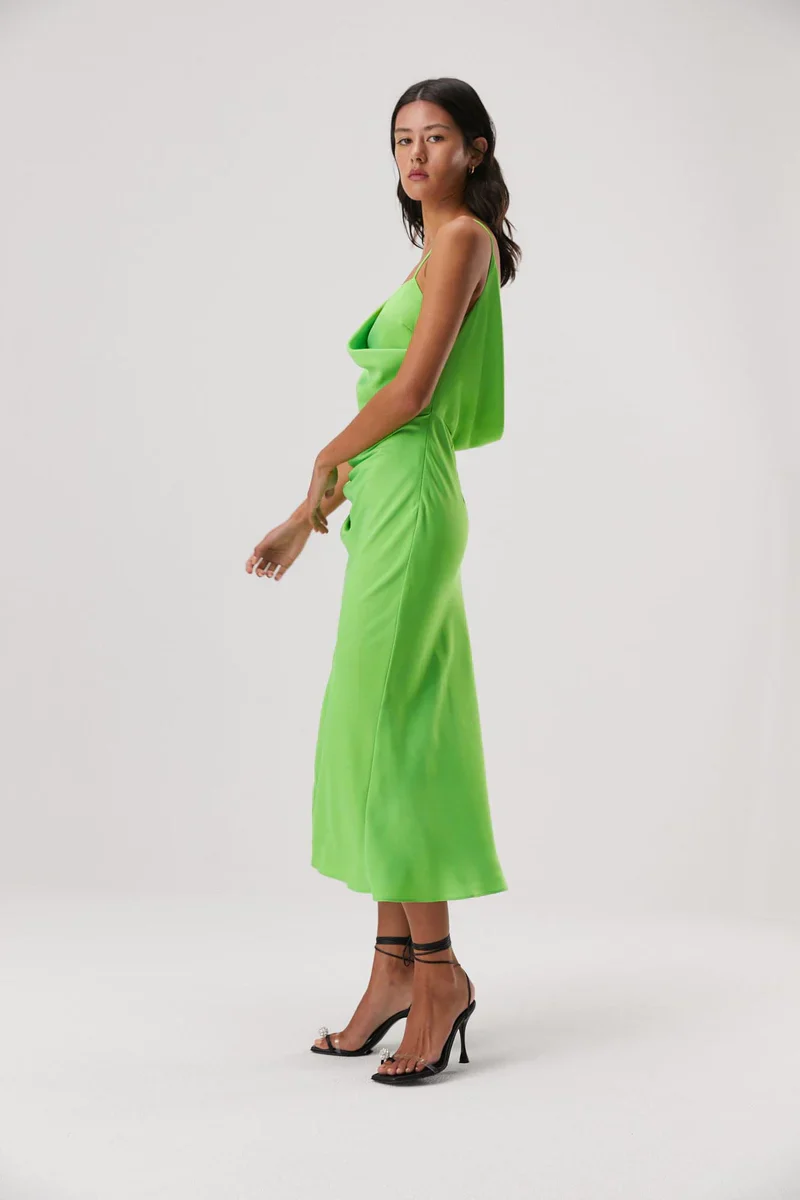 MISHA - ALDEN SATIN MIDI DRESS (Lime Green) - Image 3