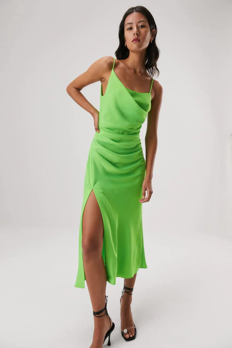MISHA - ALDEN SATIN MIDI DRESS (Lime Green) - Image 5