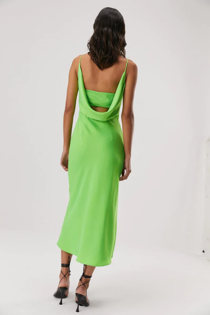 MISHA - ALDEN SATIN MIDI DRESS (Lime Green) - Image 6