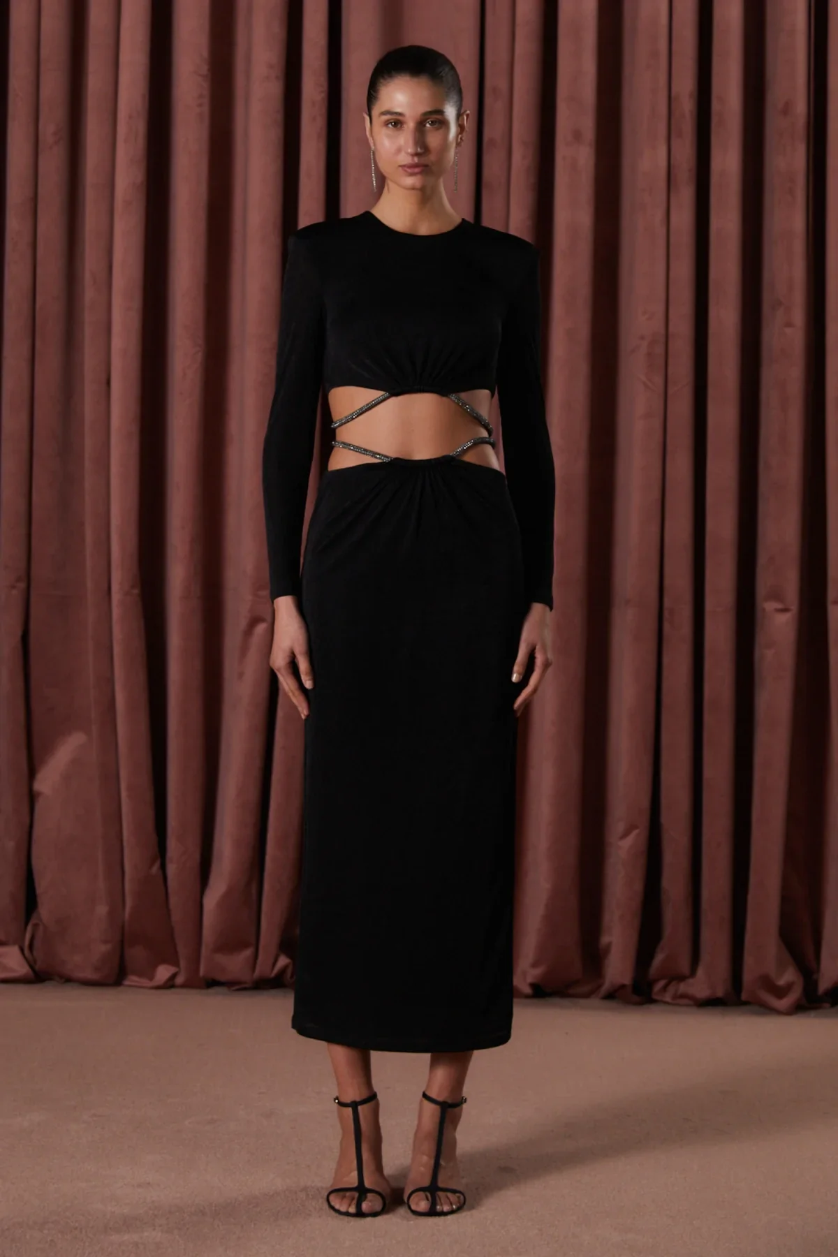 MISHA - ALINA SLINKY JERSEY MIDI DRESS (Black)