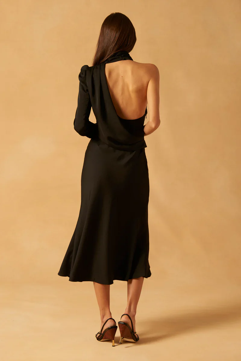 MISHA - Georgetta Satin Midi Dress (Black) - Image 2