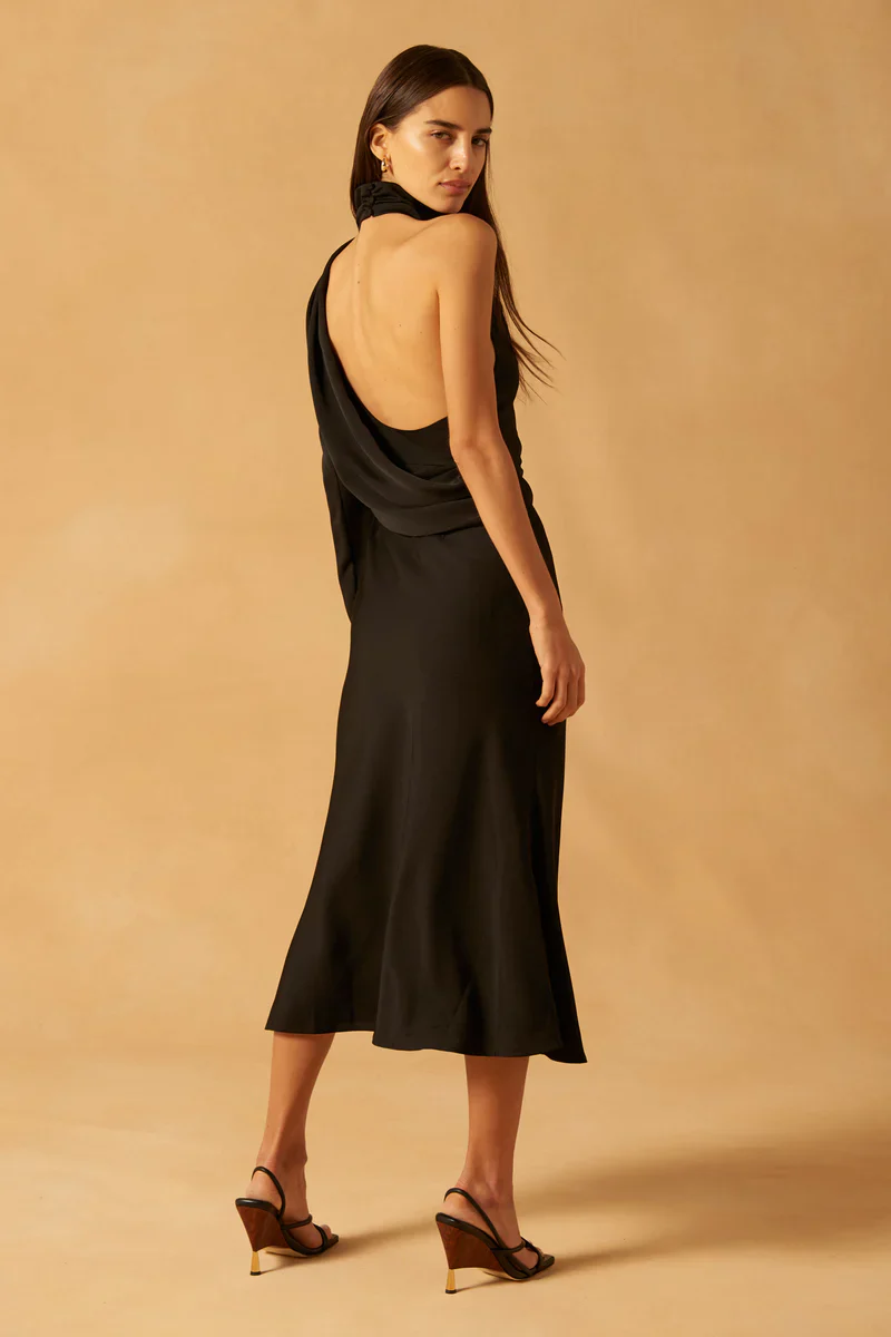 MISHA - Georgetta Satin Midi Dress (Black) - Image 3