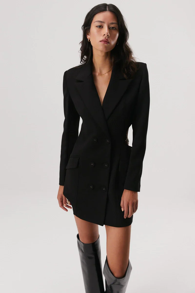 MISHA - UNNA BONDED CREPE MINI DRESS (Black) - Image 5