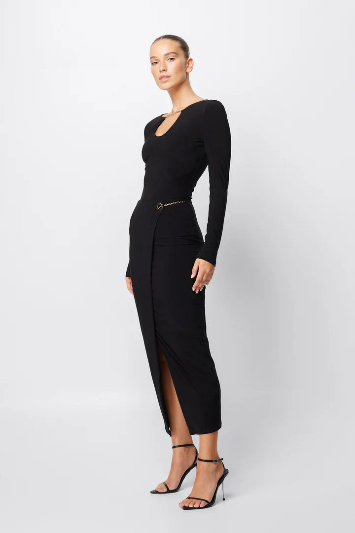 MOSSMAN - DEFIANT MIDI SKIRT (BLACK) - Image 5