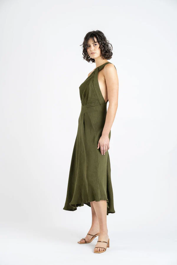 ONE FELL SWOOP - Yvie Midi Dress (Olive Line) - Image 3