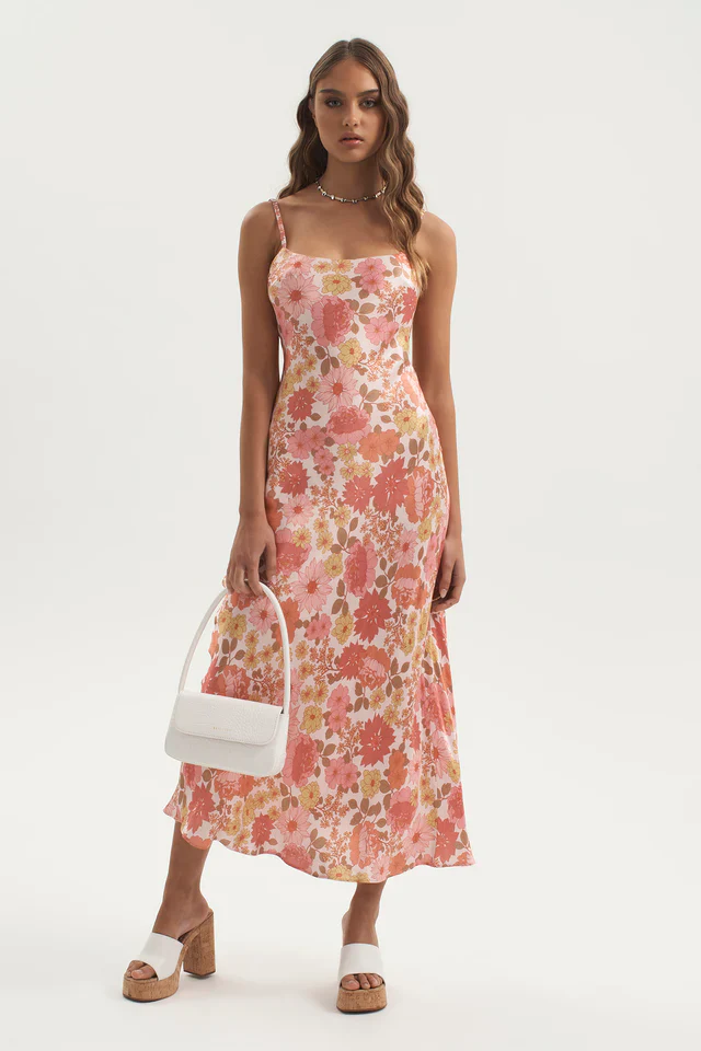 OWNLEY - Percy Bias Midi Dress (Pink Floral)