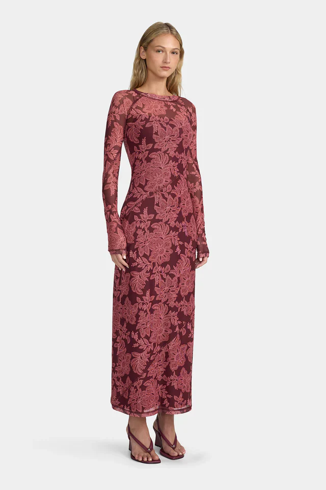 OWNLEY - CARLA MESH MIDI DRESS (PLUM PAISLEY) - Image 3