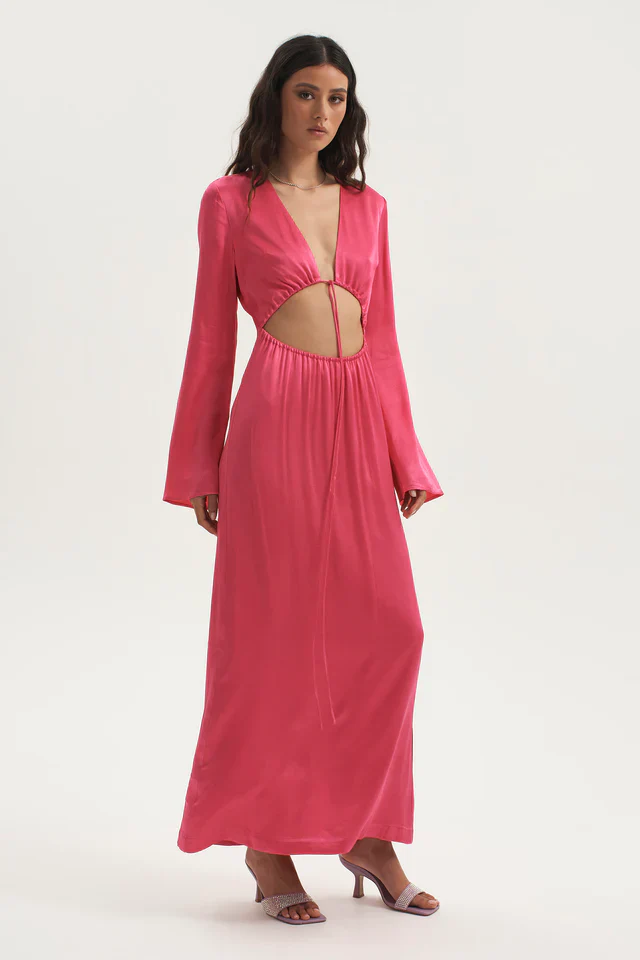 OWNLEY - Lilith Drawstring Cut Out Dress (Hot Pink) - Image 3