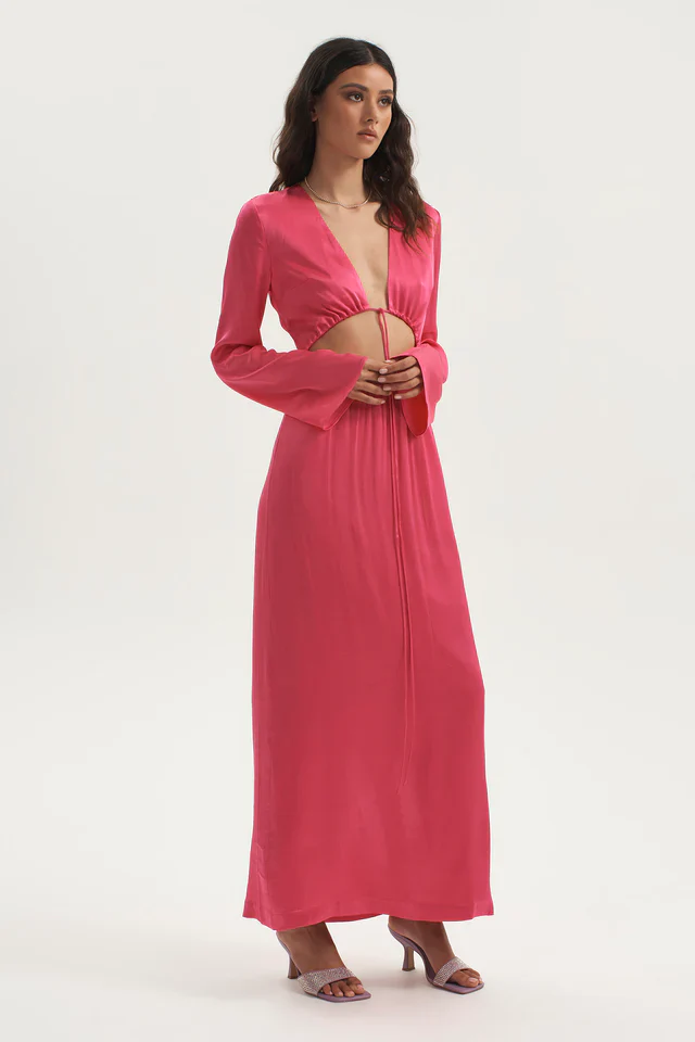 OWNLEY - Lilith Drawstring Cut Out Dress (Hot Pink) - Image 5