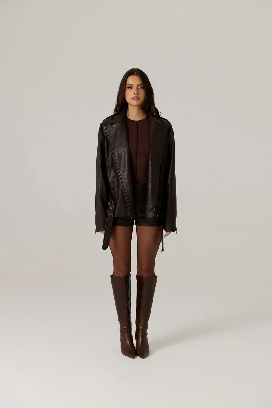RAEF THE LABEL - BERKLEY VEGAN LEATHER BIKER JACKET (DARK TRUFFLE)  PRE-ORDER - Image 6