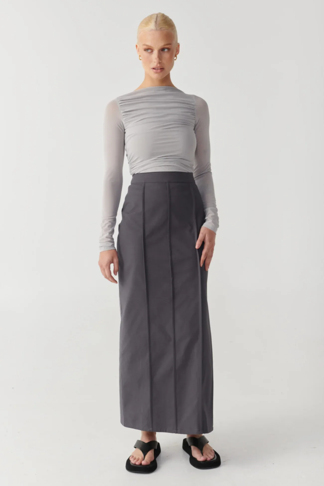 RAEF THE LABEL - EMERY LONG SLEEVE MESH TOP (GREY)