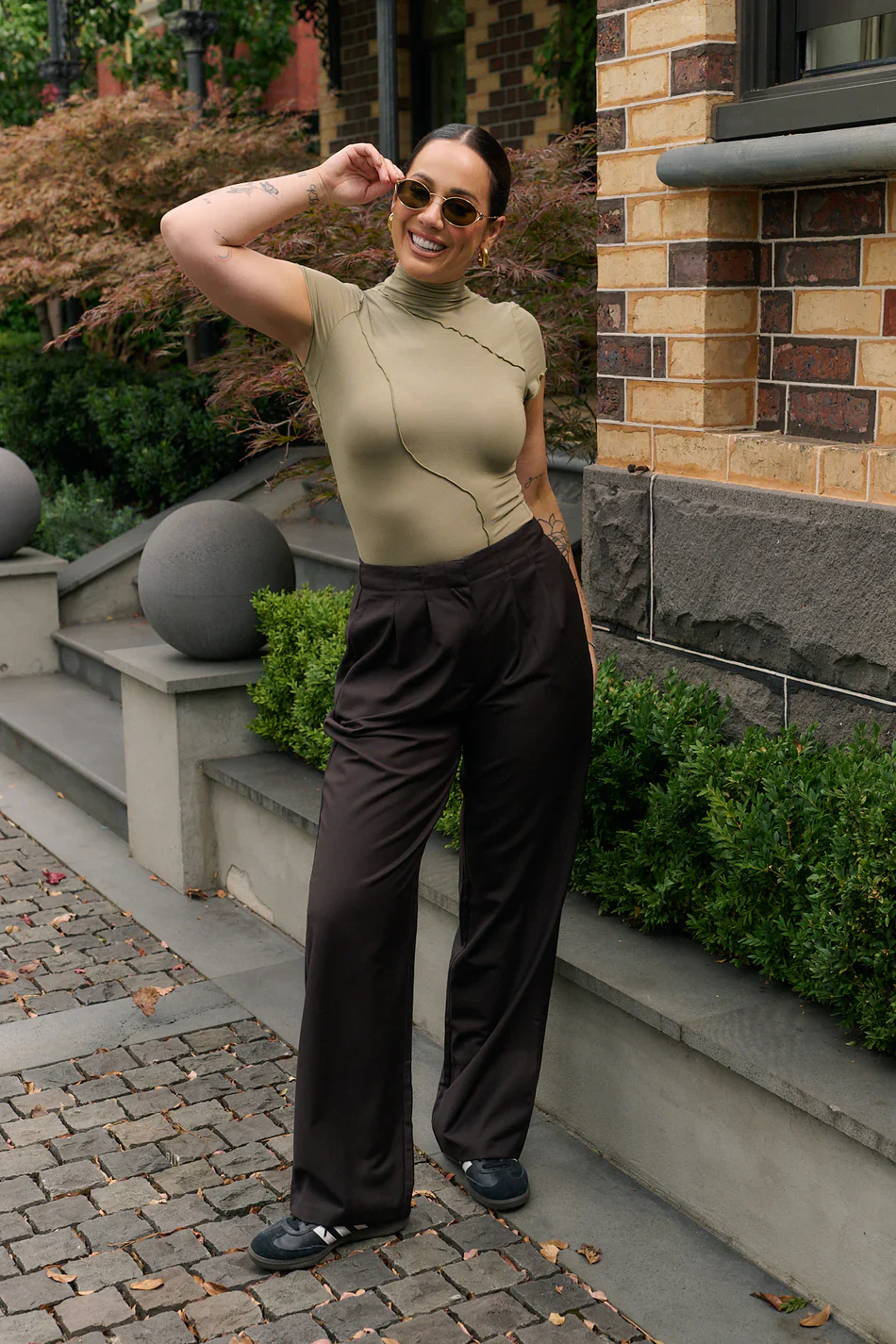 RAEF THE LABEL - LANEY PANELLED SHORT SLEEVE TOP (DARK OLIVE) - Image 7