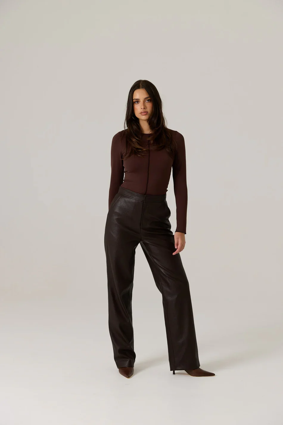 RAEF THE LABEL - WINNIE VEGAN LEATHER PANT (DARK TRUFFLE) - Image 2