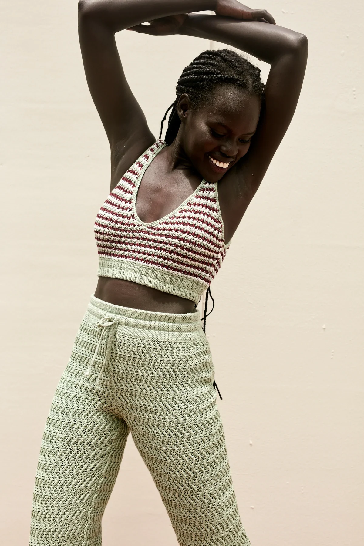 RUE STIIC- Mabel Bra Top (Sage / Maroon White Stripe)