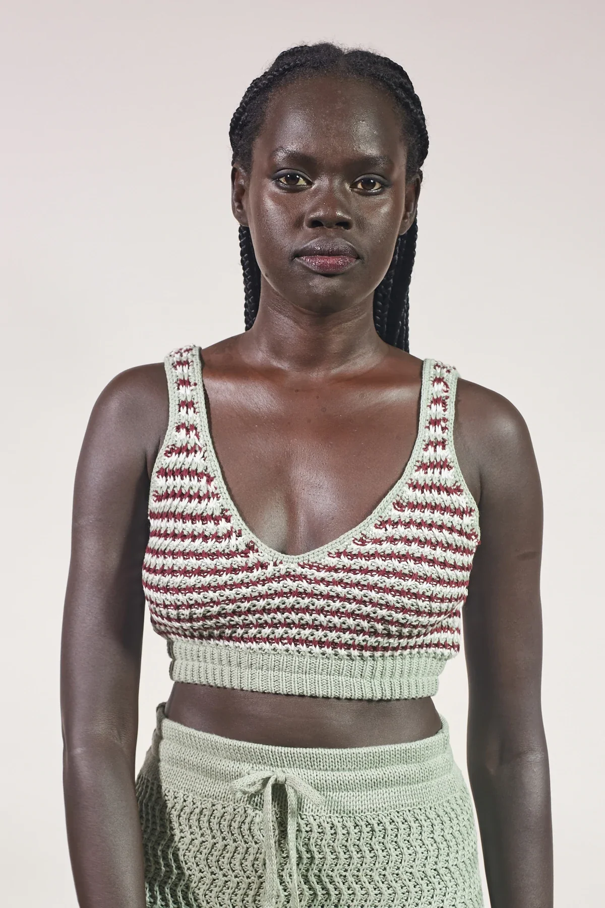 RUE STIIC- Mabel Bra Top (Sage / Maroon White Stripe) - Image 2
