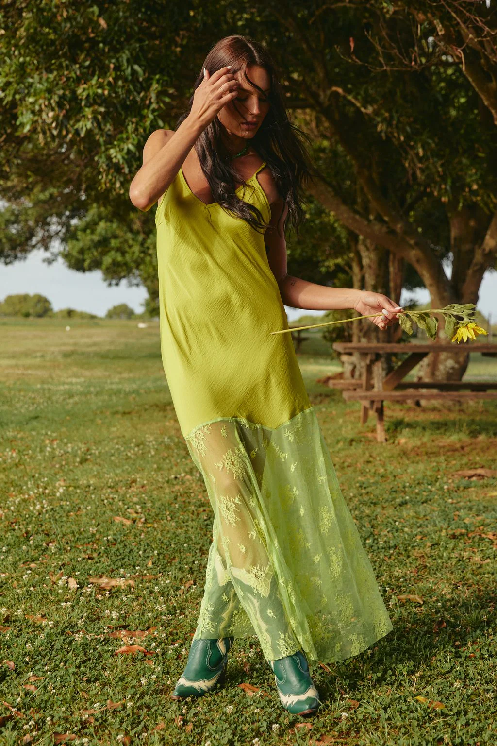 SABBI - THE LACE DRESS MAXI DRESS (CHARTREUSE) - Image 3