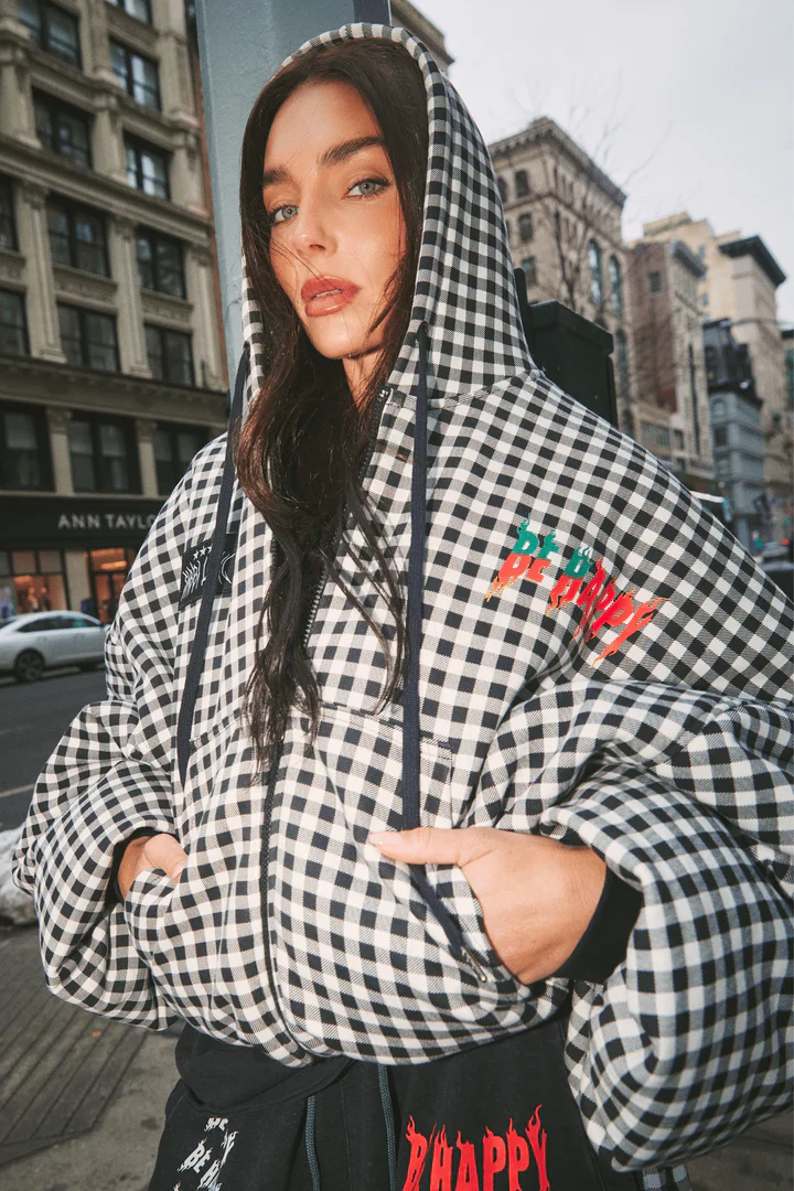 SABBI - THE BE HAPPY GINGHAM PADDED BOMBER 1