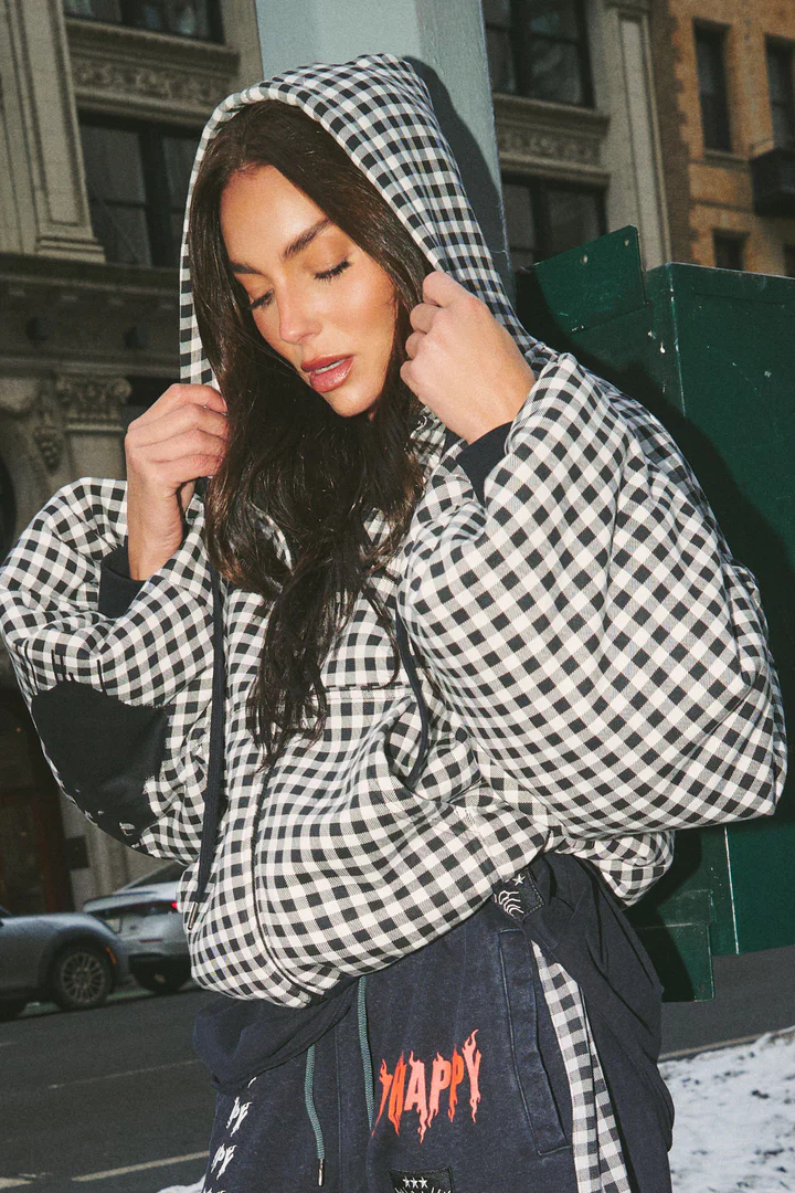 SABBI - THE BE HAPPY GINGHAM PADDED BOMBER 1 - Image 4