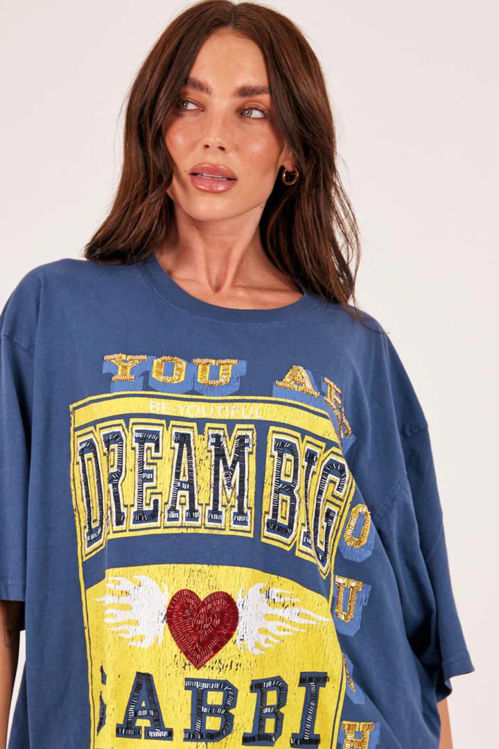 SABBI - THE VERY OVERSIZED DREAM BIG BEADED TEE (BLUE)