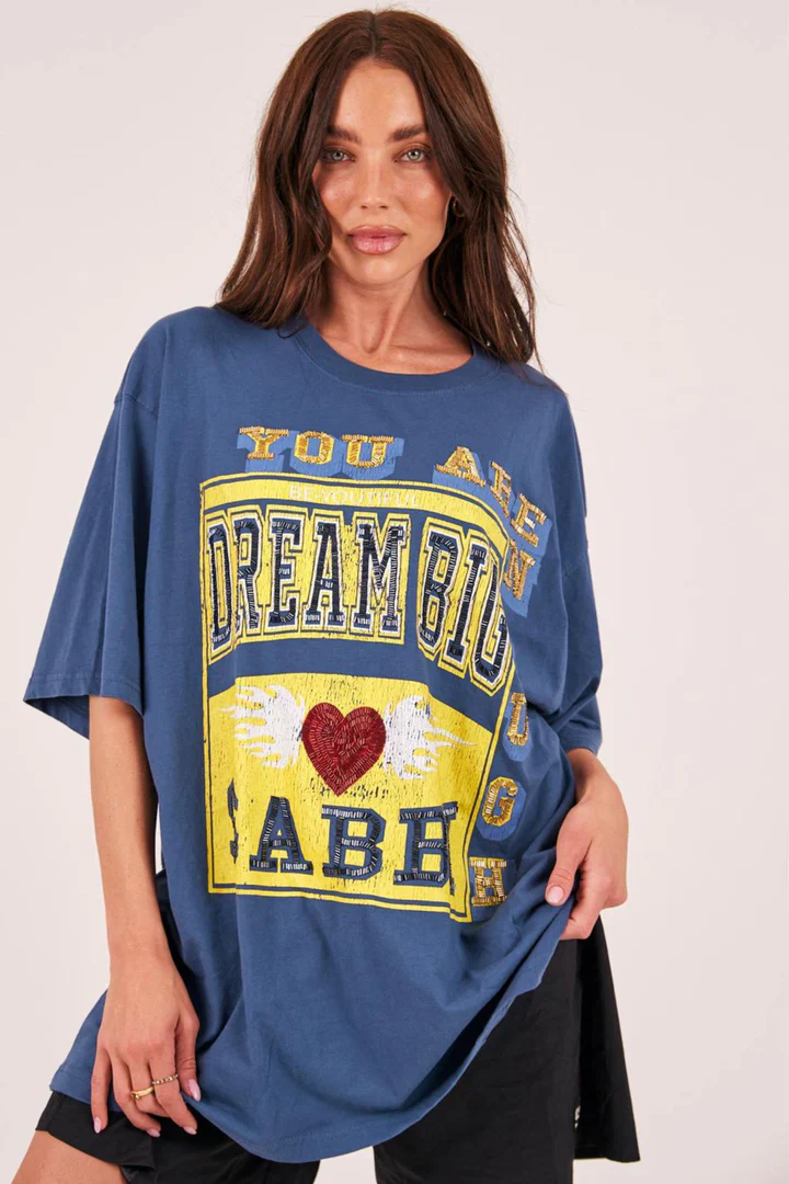 SABBI - THE VERY OVERSIZED DREAM BIG BEADED TEE (BLUE) - Image 2