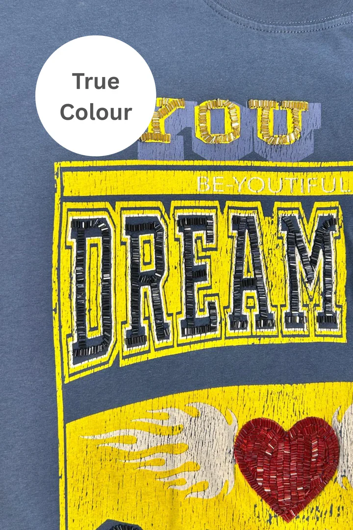 SABBI - THE VERY OVERSIZED DREAM BIG BEADED TEE (BLUE) - Image 5
