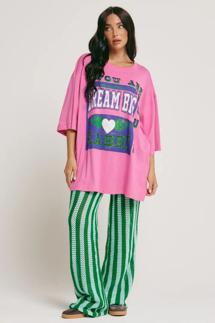 SABBI - THE VERY OVERSIZED DREAM BIG BEADED TEE (PINK) - Image 4