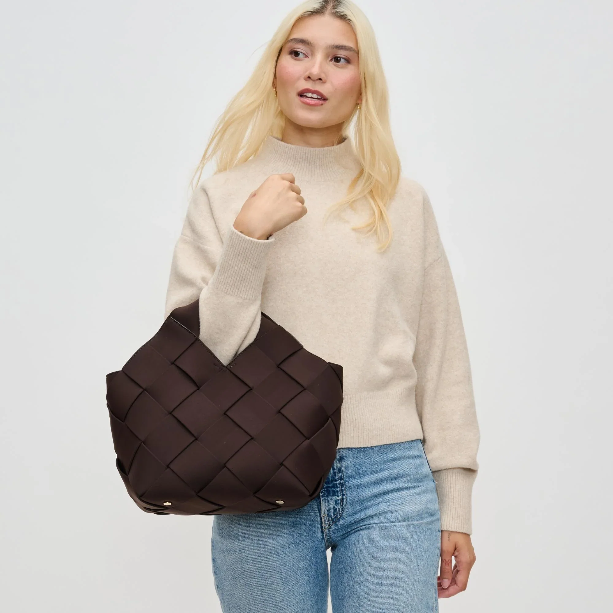 SOL AND SOLENE - RESILIENCE WOVEN NEOPRENE TOTE (CHOCOLATE) - Image 4