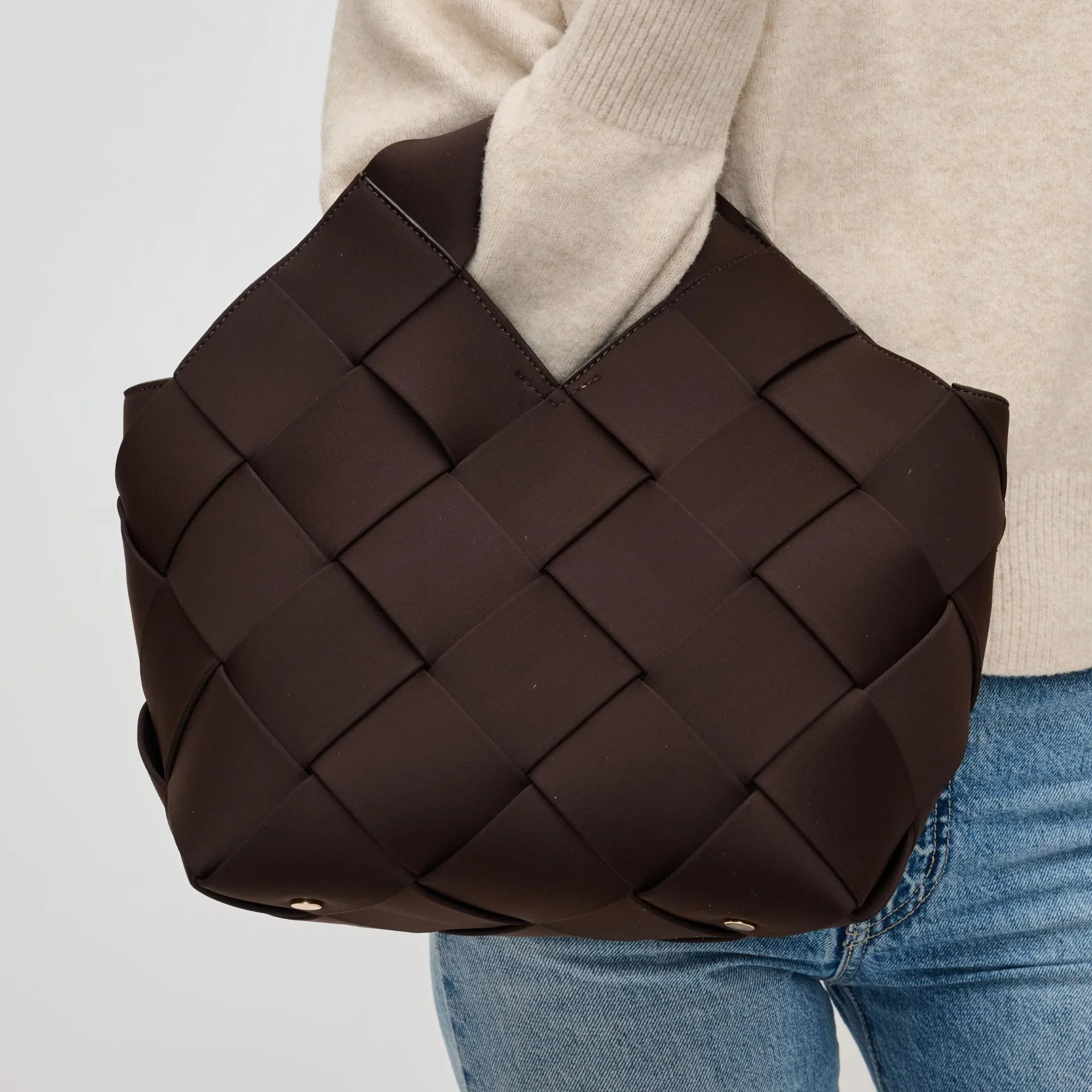 SOL AND SOLENE - RESILIENCE WOVEN NEOPRENE TOTE (CHOCOLATE) - Image 5