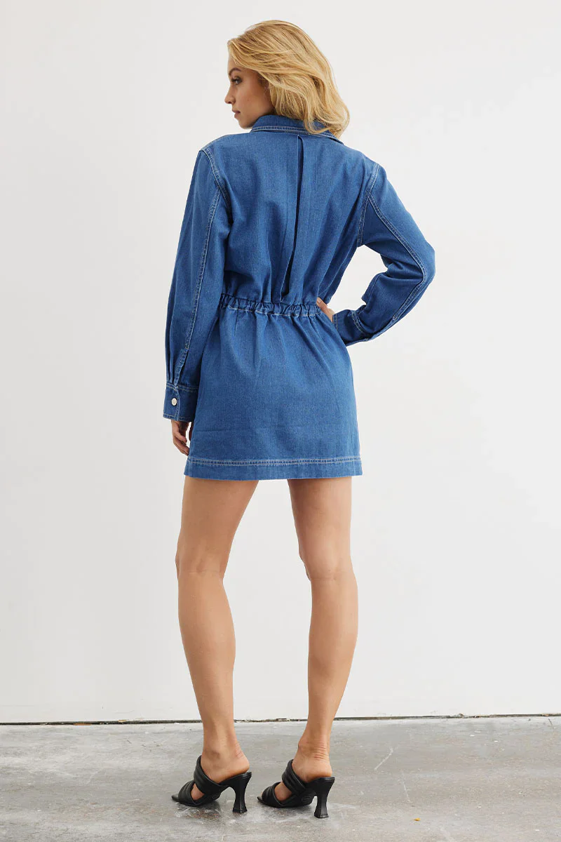SOVERE / STUDIO - ADVANCE DENIM MINI DRESS (MID BLUE) - Image 3