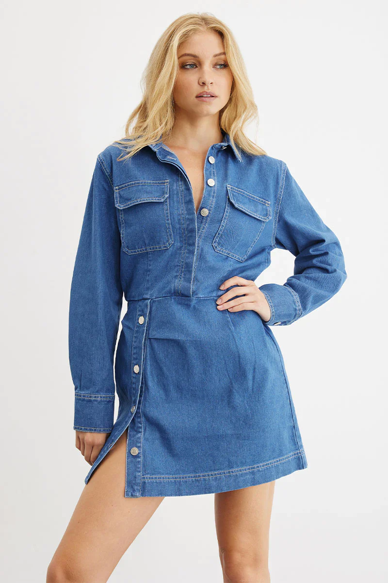 SOVERE / STUDIO - ADVANCE DENIM MINI DRESS (MID BLUE) - Image 6