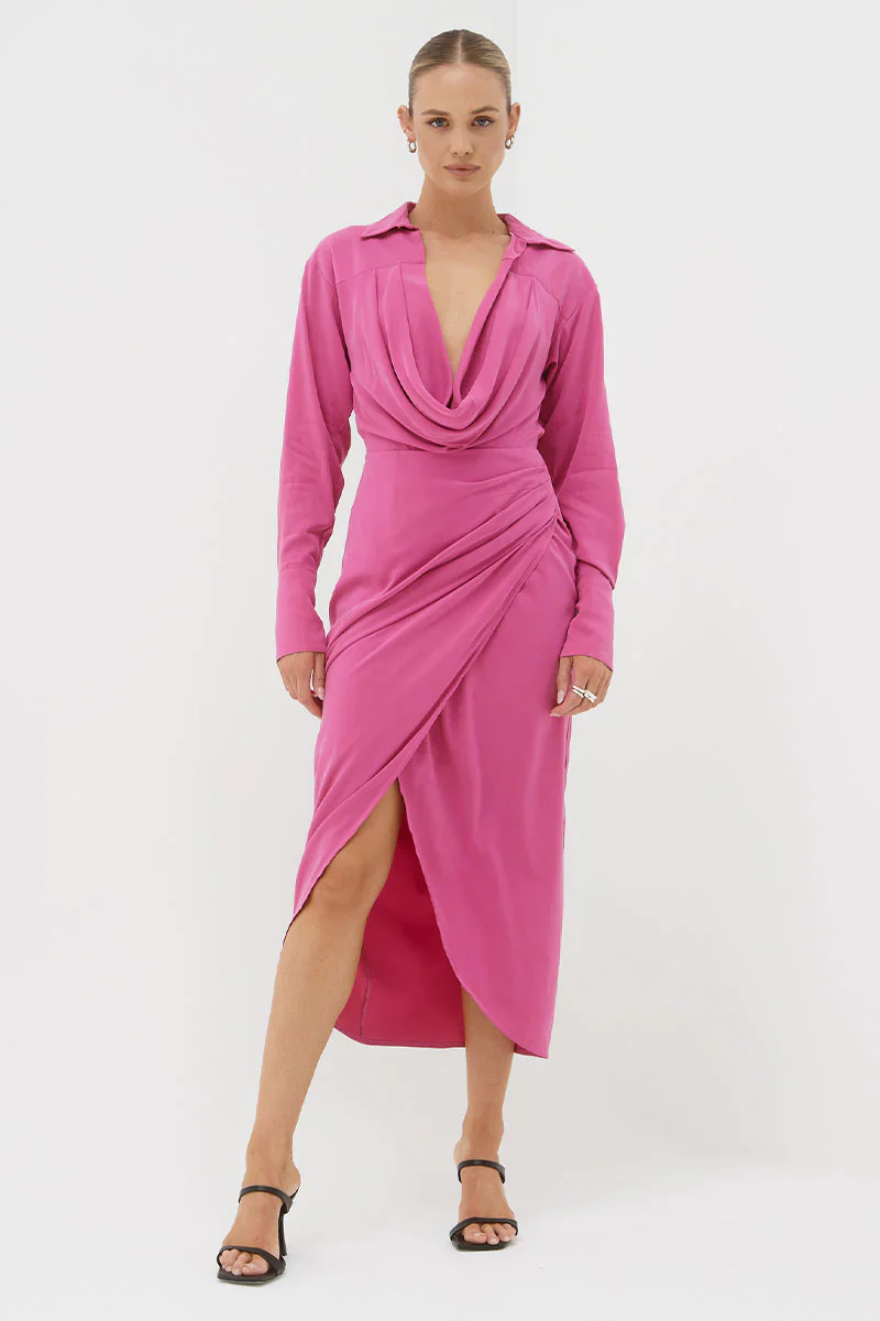 SOVERE / STUDIO - ATONE MIDI SHIRT DRESS (MAGENTA)