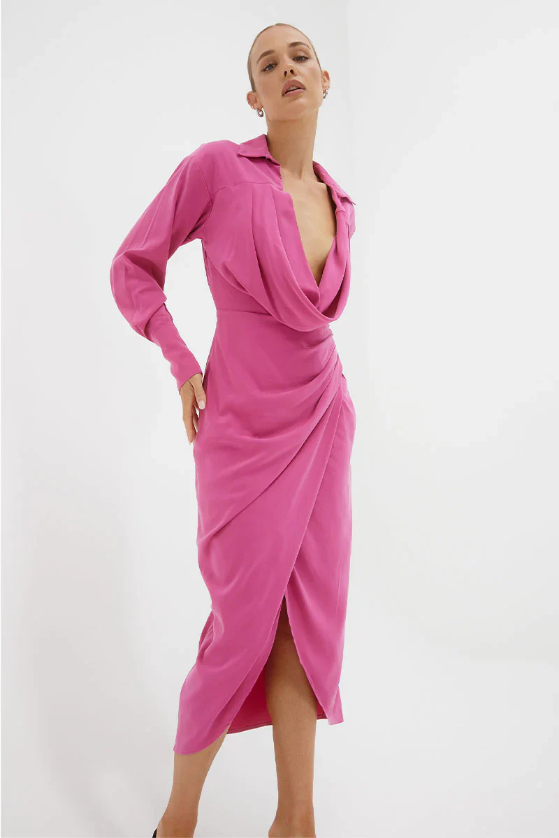 SOVERE / STUDIO - ATONE MIDI SHIRT DRESS (MAGENTA) - Image 4
