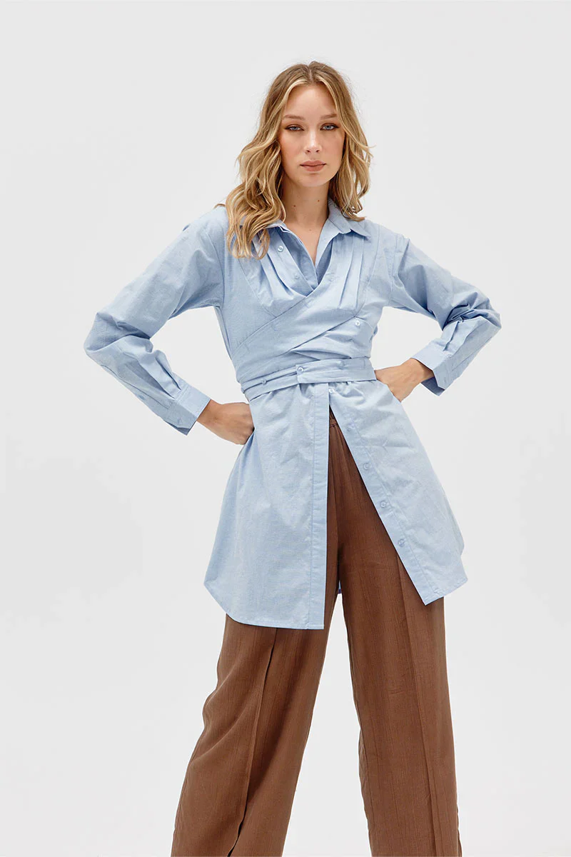 SOVERE / STUDIO - Dixie Wrap Shirt Dress (Blue) - Image 2