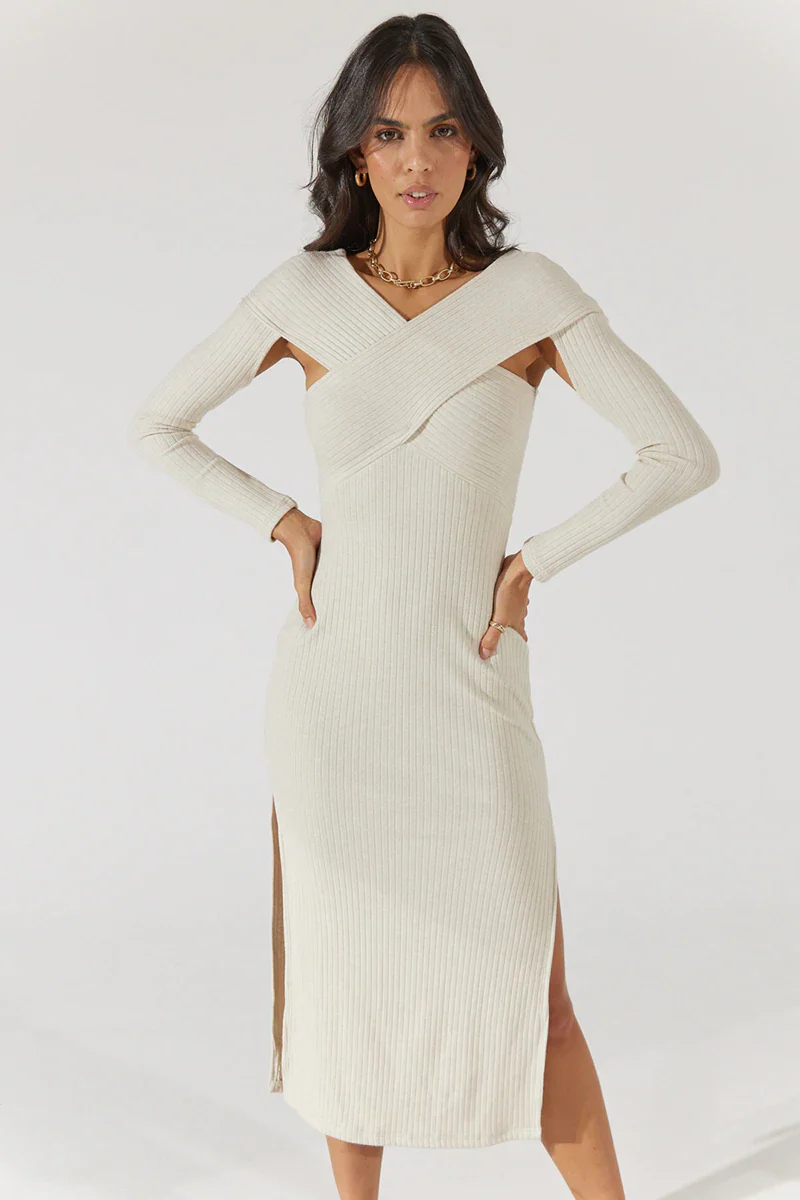 SOVERE / STUDIO - Emote Midi Dress (Almond) FINAL SALE