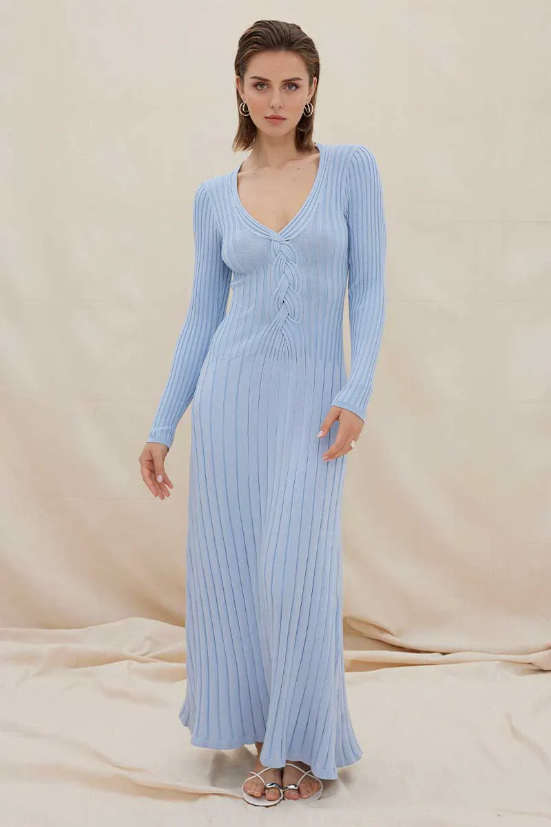 SOVERE / STUDIO - LACED LONG SLEEVE MIDI DRESS (DAWN BLUE) - Image 3
