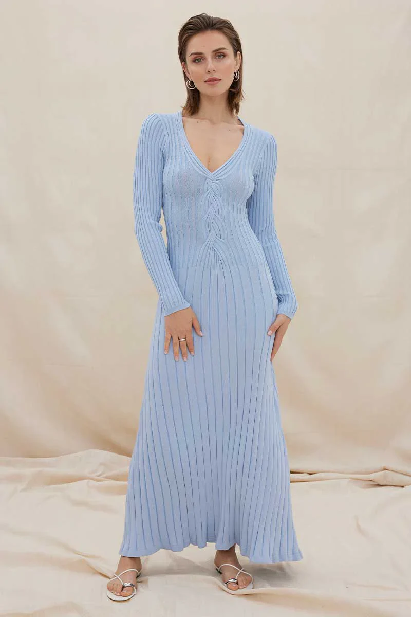 SOVERE / STUDIO - LACED LONG SLEEVE MIDI DRESS (DAWN BLUE) - Image 4