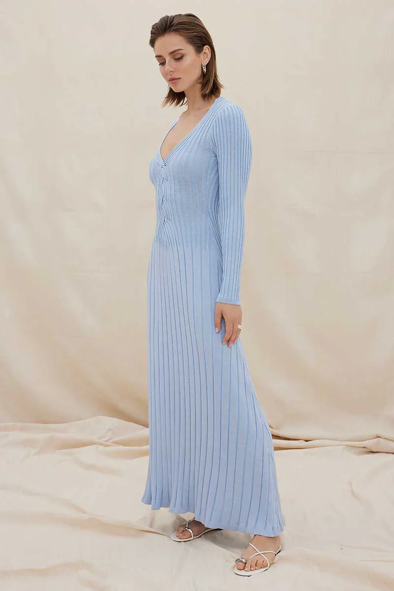 SOVERE / STUDIO - LACED LONG SLEEVE MIDI DRESS (DAWN BLUE) - Image 5