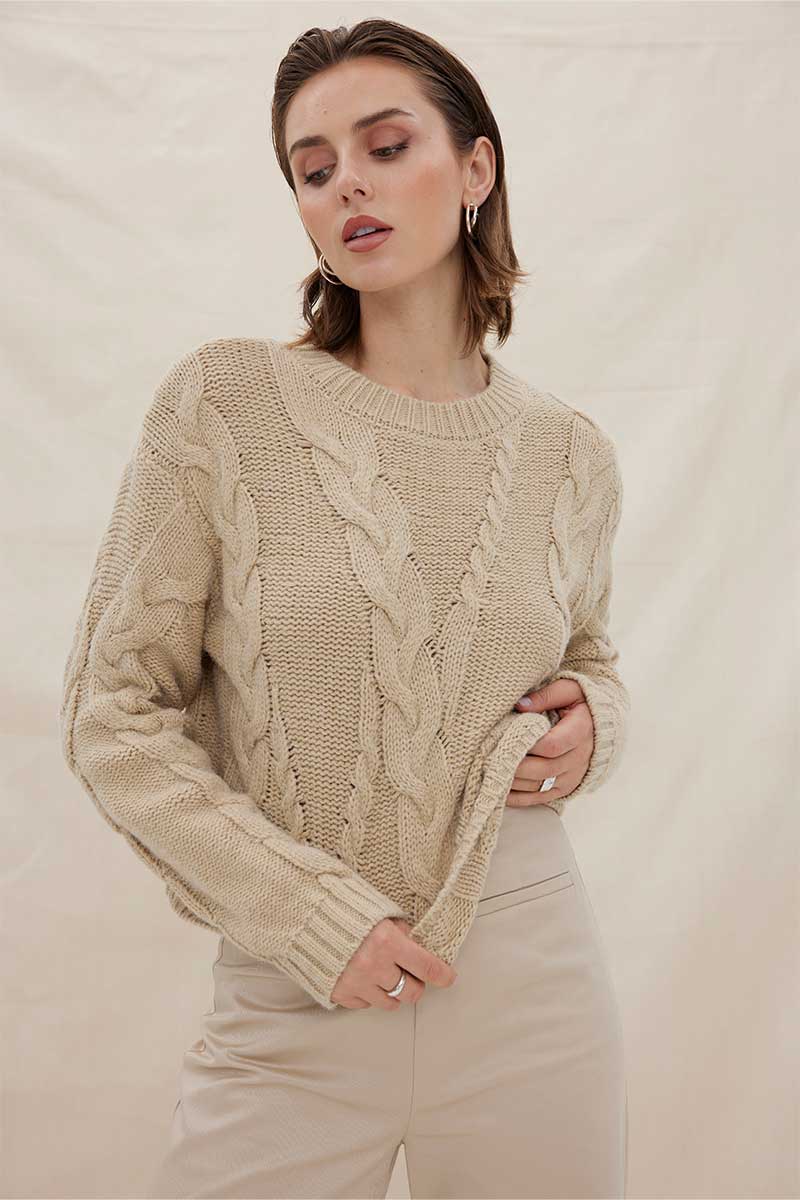 SOVERE / STUDIO - LINKED CABLE SWEATER (FAWN) - Image 2
