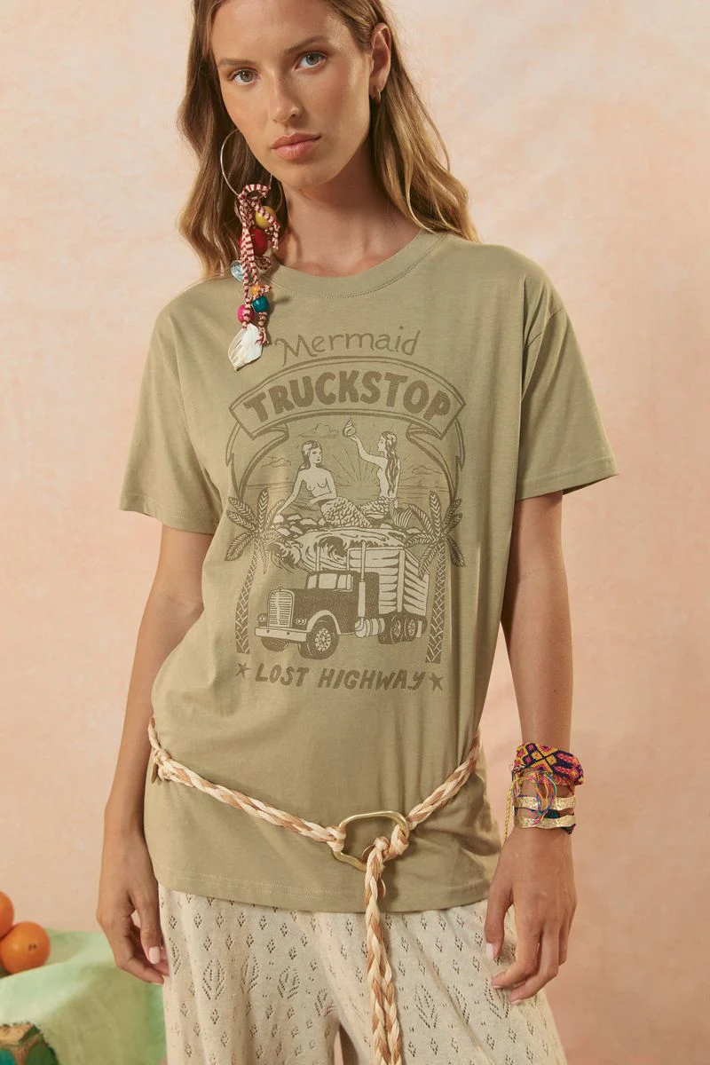 SPELL - MERMAID TRUCKSTOP BIKER TEE (KHAKI) - Image 4