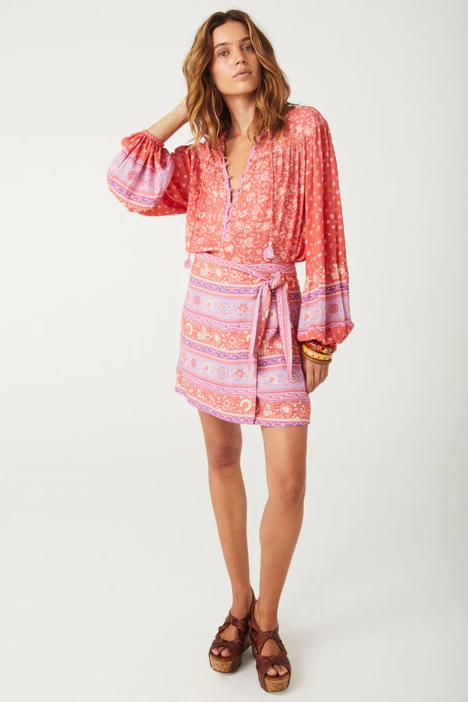 SPELL AND THE GYPSY COLLECTIVE - SUNSHINE BANDIT WRAP MINI SKIRT (CAYENNE) - Image 3