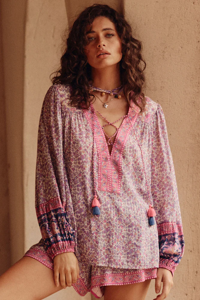 SPELL - LITTLE BIRD LACE UP BLOUSE (BERRY) - Image 3