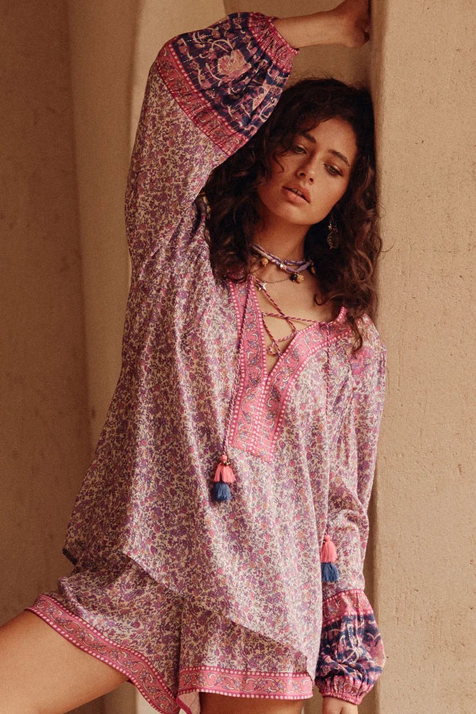 SPELL - LITTLE BIRD LACE UP BLOUSE (BERRY) - Image 5