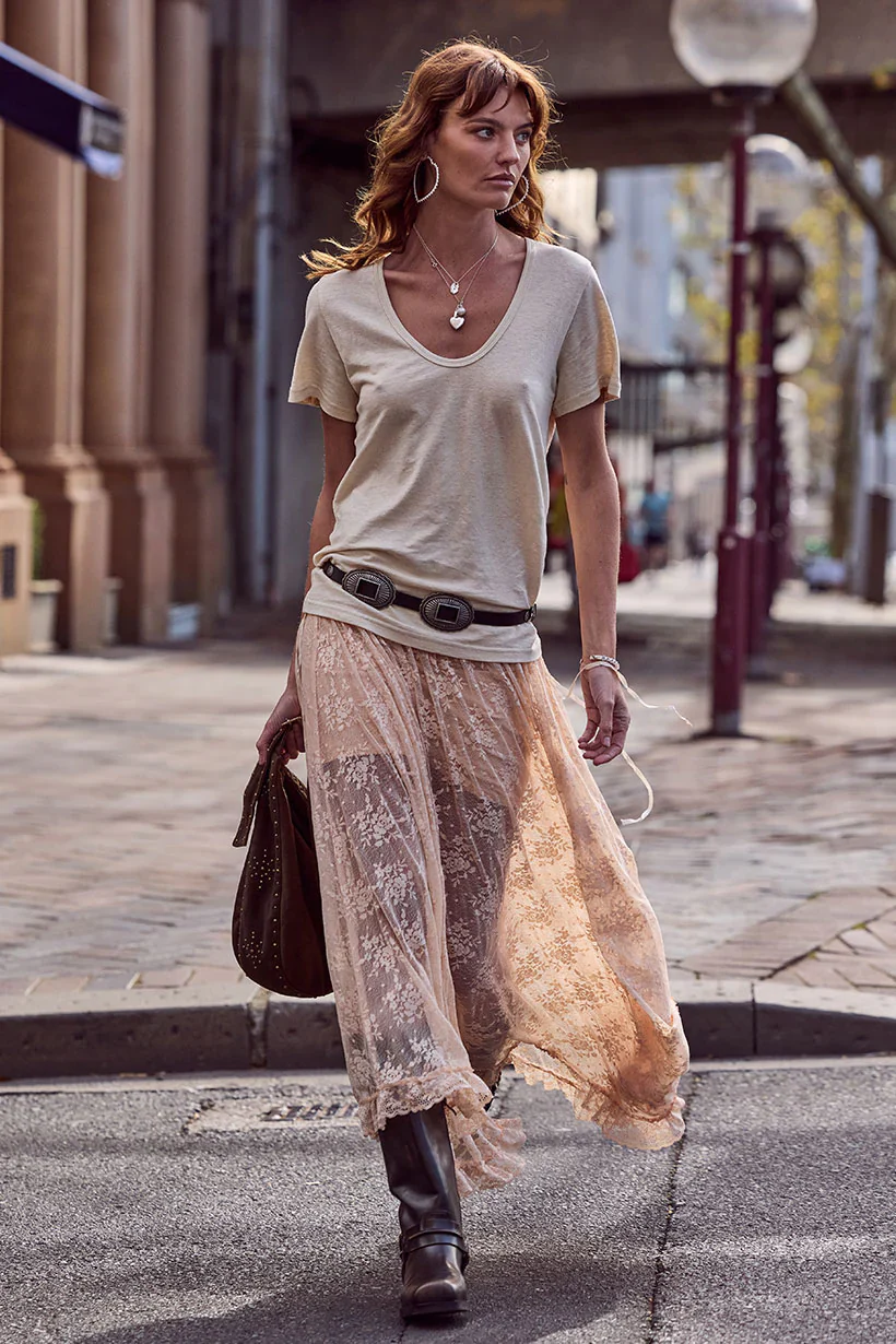 SPELL - LABYRINTH LACE MAXI SKIRT (PEACH BLISS) - Image 4