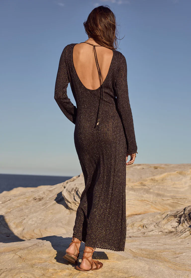 SPELL - THE MOSS KNIT BACKLESS MAXI DRESS (ONYX) - Image 3