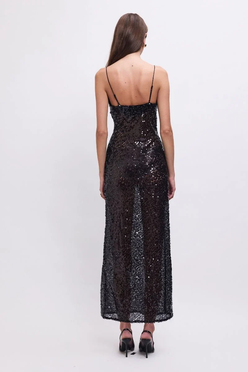 SUBOO - ALLURE SHEER SEQUIN MAXI DRESS (CHARCOAL) - Image 2