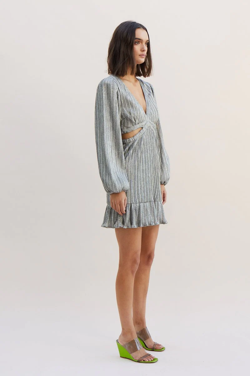 SUBOO - Ana Balloon Sleeve Mini Dress (Silver) - Image 3
