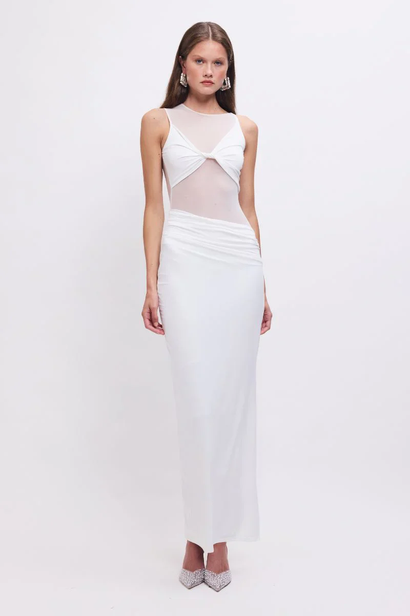 SUBOO - AUGUSTE SLEEVELESS MESH PANEL MAXI DRESS (WHITE)
