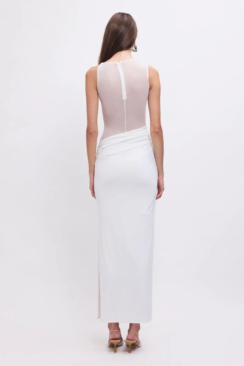 SUBOO - AUGUSTE SLEEVELESS MESH PANEL MAXI DRESS (WHITE) - Image 4