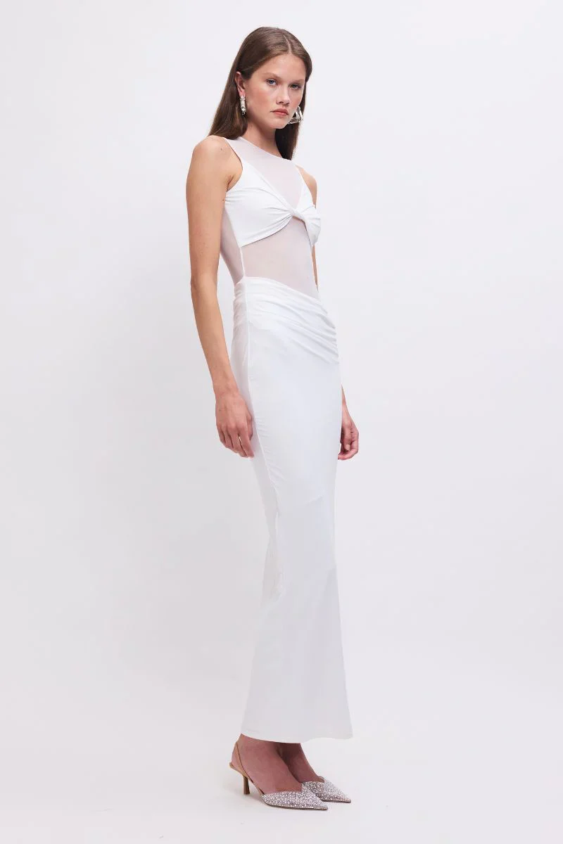 SUBOO - AUGUSTE SLEEVELESS MESH PANEL MAXI DRESS (WHITE) - Image 5